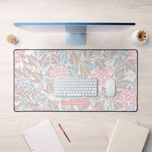モノグラムフローラモダンヴィンテージパターンベージュピンク デスクマット (オフィス1)