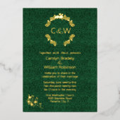 モノグラムフローラリースグリーンダマスクウェディング 箔招待状 (正面)