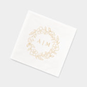 モノグラムフローラリースゴールドフォイル結婚ズナプキンス 箔ナプキン (左)