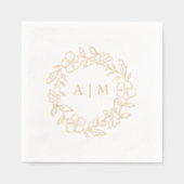 モノグラムフローラリースゴールドフォイル結婚ズナプキンス 箔ナプキン (正面)
