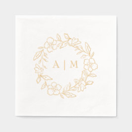 モノグラムフローラリースゴールドフォイル結婚ズナプキンス 箔ナプキン