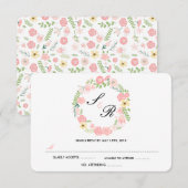 モノグラムフローラリース結婚式RSVPカード 出欠カード (正面/裏面)