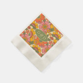 モノグラムフローラルパターンレトロボホ結婚70s's 縁ありカクテルナプキン (角)