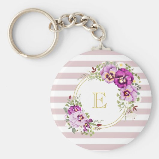 モノグラムフローラヴィンテージパンシーパープルストライプズ キーホルダー (正面)