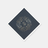 モノグラムフローラヴィンテージ海軍と金ゴールド結婚ズ スタンダードカクテルナプキン (角)