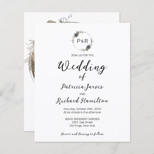 モノグラムフローラ予算結婚式招待状 (正面/裏面)