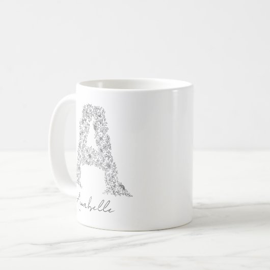 モノグラムフローラ植物性白黒A コーヒーマグカップ (正面左)