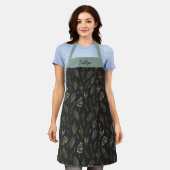 モノグラムフローラ植物緑葉のパターン エプロン (着用した状態)