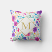 モノグラムフローラ水彩投げクッション枕 クッション (正面)