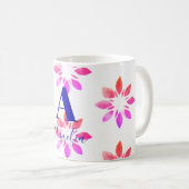 モノグラムフローラ水色レトロパタン熱ピンク コーヒーマグカップ (正面右)