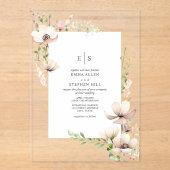 モノグラムフローラ赤面オフホワイトボタニカル結婚ズ アクリル招待状 (正面)