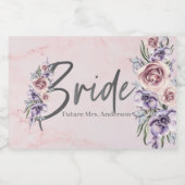 モノグラムブライドバラ大理石ウォーターカラーフローラ スパークリングワインラベル (シングルラベル)