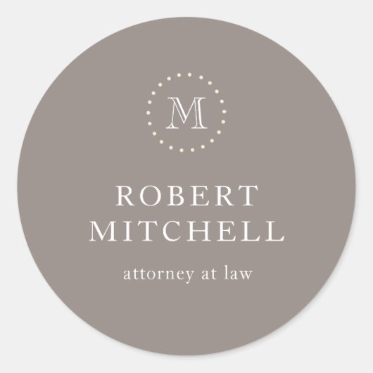 モノグラムブラウンエレガントクラシックビジネスステッカー ラウンドシール (正面)