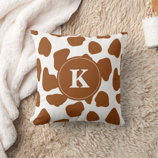 モノグラムブラウンカウズプリントとティール(緑がかった色)アクセント枕 クッション (ブランケット)