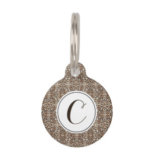 モノグラムブラウン斑点ヒョウ印刷 ペット ネームタグ