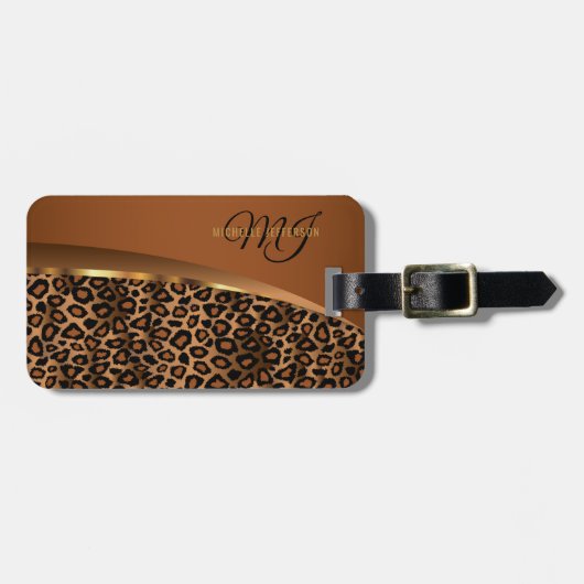 モノグラムブラウン、ブラック、金ゴールドレオパード ラゲッジタグ (正面横)