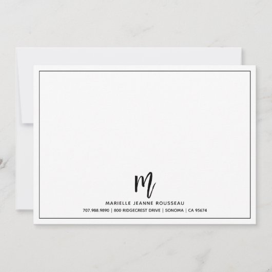 モノグラムブラシスクリプトイニシャル縁ど名 ノートカード (正面)