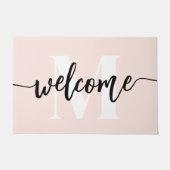 モノグラムブラシスクリプトウェルカム赤面ピンク ドアマット (正面)