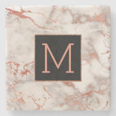 モノグラムブラックおよびバラ金ゴールド大理石 ストーンコースター (正面)