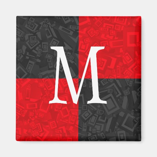 モノグラムブラックおよびレッドブロックデザイン2インチマグネット マグネット (正面)