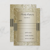 モノグラムブラックおよび金ゴールドフローラ結婚スワール 招待状 (正面/裏面)