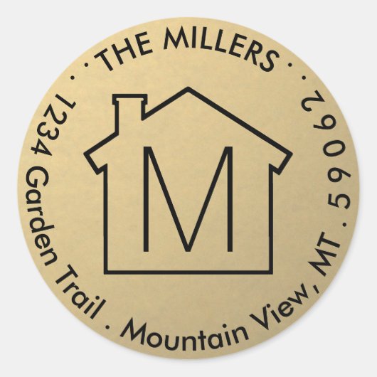 モノグラムブラックおよび金ゴールドホイルフェイク差出人住所 ラウンドシール (正面)