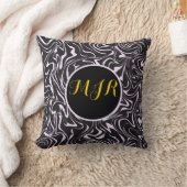 モノグラムブラックとピンクの大理石抽象芸術パターン クッション (ブランケット)