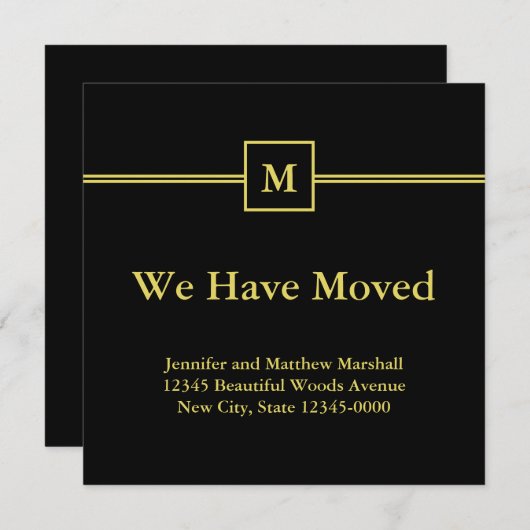 モノグラムブラックとフェイク金ゴールドの移動発表 案内状 (正面/裏面)