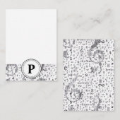 モノグラムブラックとホワイトのヴィンテージミュージックノート ノートカード (正面/裏面)