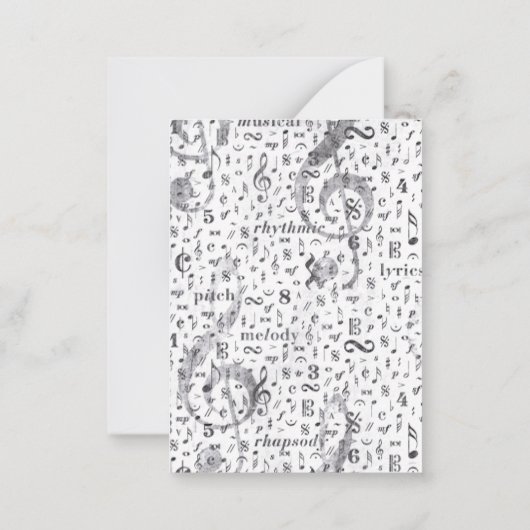 モノグラムブラックとホワイトのヴィンテージミュージックノート ノートカード (裏面)