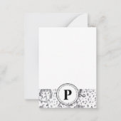 モノグラムブラックとホワイトのヴィンテージミュージックノート ノートカード (正面)