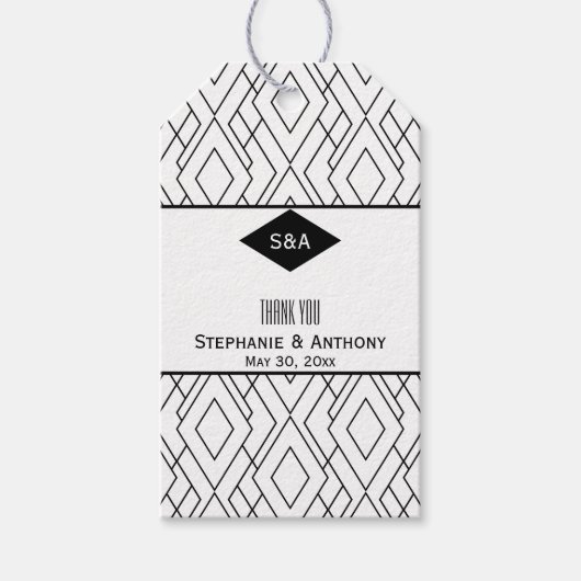 モノグラムブラックとホワイトアールデコありがとう ギフトタグ (正面)