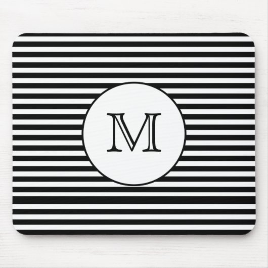 モノグラムブラックとホワイトストライプのパーソナライズされた マウスパッド (正面)