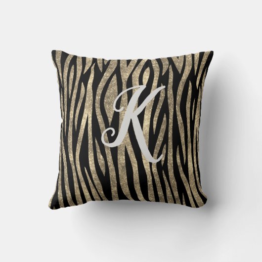 モノグラムブラックと金ゴールドグリッターゼブラプリント クッション (裏面)
