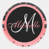 モノグラムブラックアンドコーラル水玉模様 ラウンドシール (正面)