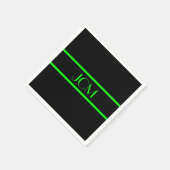 モノグラムブラックアンドライムグリーンストライプ スタンダードカクテルナプキン (角)