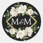 モノグラムブラックウォーターカラーホワイトフローラ結婚ズ ラウンドシール (正面)