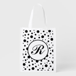 モノグラムブラックオンホワイト水玉模様パターン エコバッグ