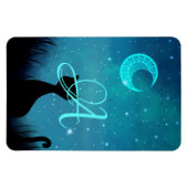 モノグラムブラックキャットスターリースカイモダンイラストレーション マグネット (横)