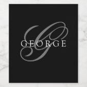 モノグラムブラックグレーイニシャルスクリプト名 ワインラベル (シングルラベル)