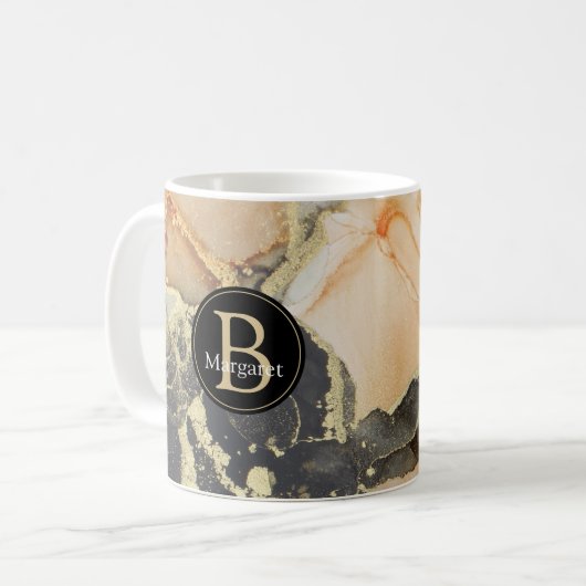 モノグラムブラックコーラル金ゴールドコーヒーマグ コーヒーマグカップ (正面左)