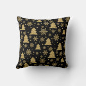 モノグラムブラックゴールデンクリスマスツリーの雪片 クッション (裏面)