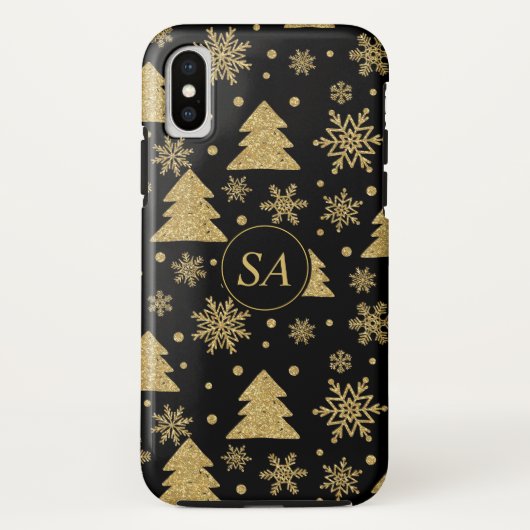 モノグラムブラックゴールデンクリスマスツリーの雪片 Case-Mate iPhoneケース (裏面)