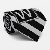 モノグラムブラックシルバー幾何ストライプ ネクタイ (ロール)