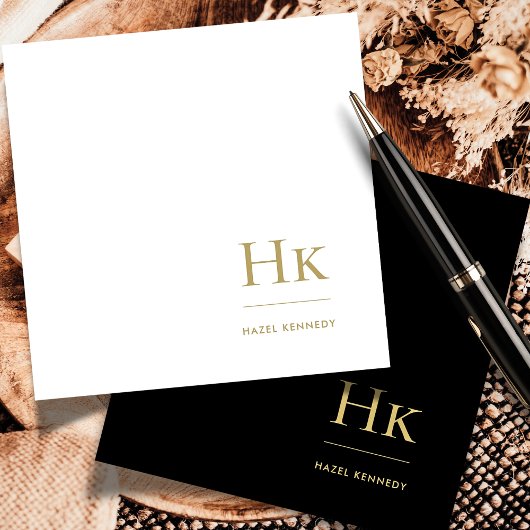 モノグラムブラックシンプル金ゴールドエレガントソーシャルノテカード ノートカード