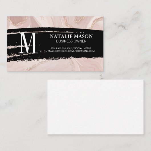 モノグラムブラックスブラシ | ピンク大理石金ゴールドフレーク 名刺 (正面/裏面)