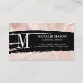 モノグラムブラックスブラシ | ピンク大理石金ゴールドフレーク 名刺 (正面)