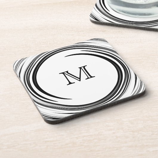 モノグラムブラックスワール抽象芸術アート コースター (左側)