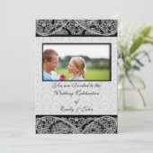 モノグラムブラックダマスクウェディング招待状写真 招待状 (スタンド正面)