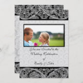 モノグラムブラックダマスクウェディング招待状写真 招待状 (正面/裏面)